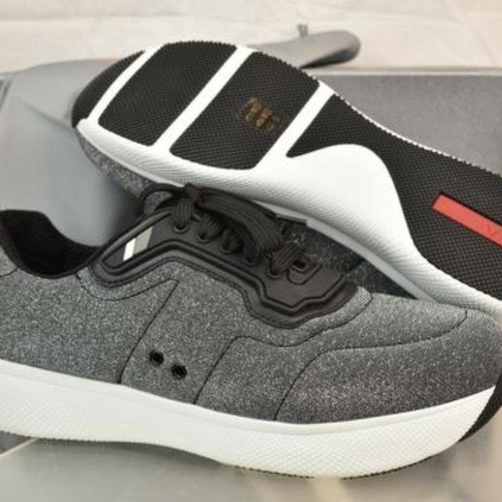 Prada Silver Metallic Lurex Platform Sneakers - image 6